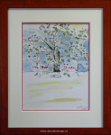 Eline, aquarel met pen (mixed media), dubbel passe-partout en inlijsten